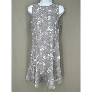 Loft Dress Womens 4 Gray Floral Green Mini Boho Cottagecore Bohemian Retro